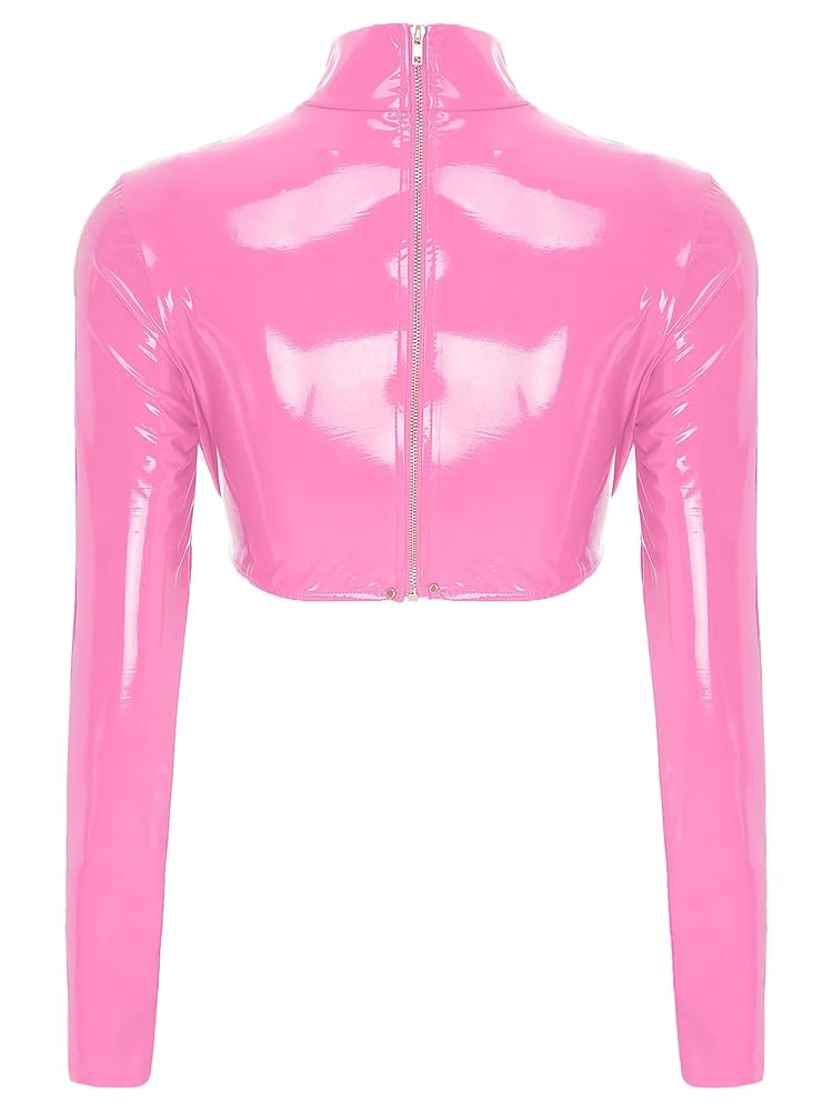 Amazon.com: Sxiwei Woman's Faux Leather Cutout Cropped Shirt
